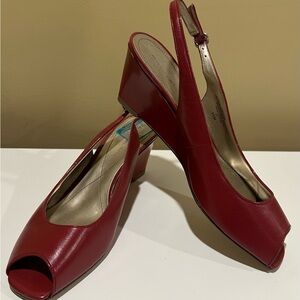 Bandolino Dark Red Peep-Toe Wedge Shoes